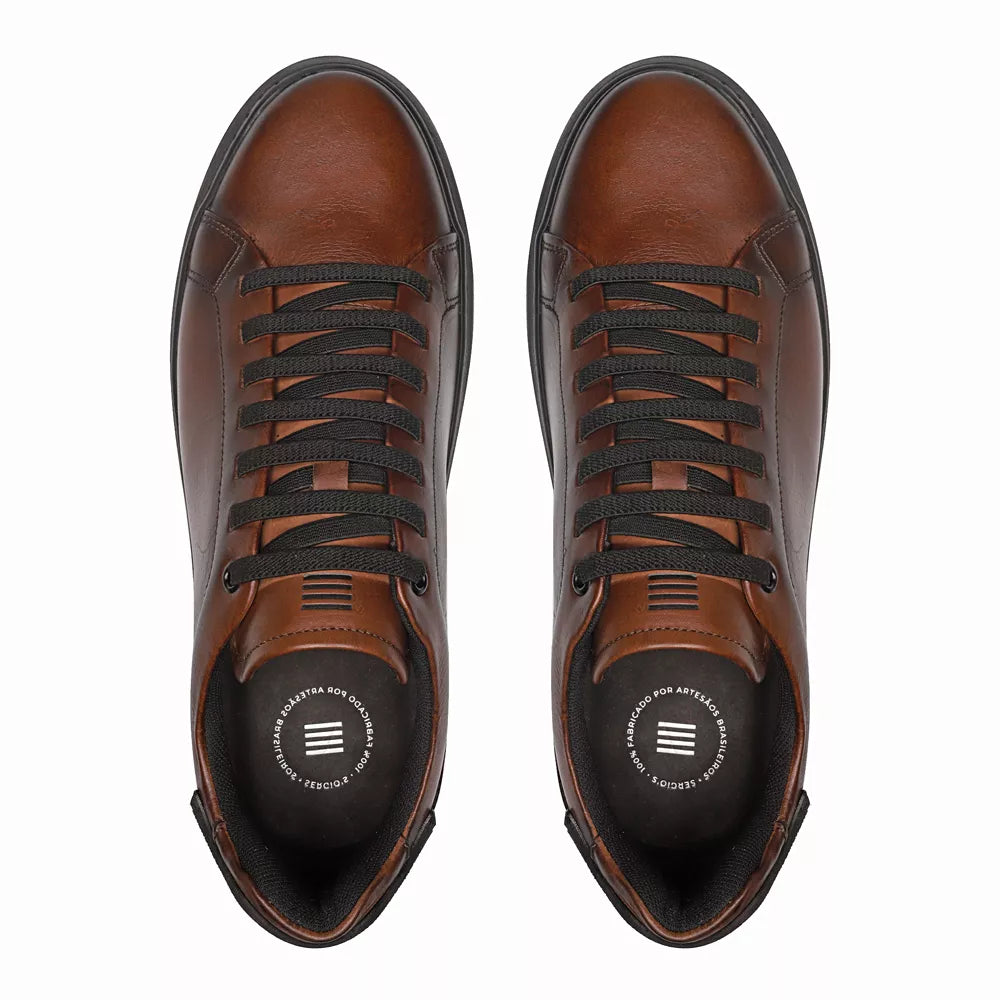 Tênis Masculino Casual Em Couro Marrom