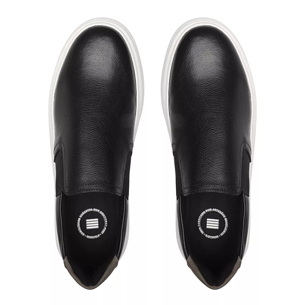 SLIP-ON MASCULINO CASUAL EM COURO PRETO-SMOKE