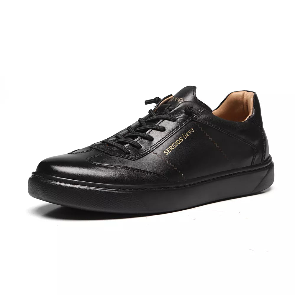 TÊNIS MASCULINO CASUAL EM COURO PRETO LINHA LIEVE