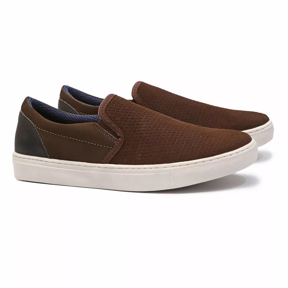 Slip-On Masculino Casual Em Couro Marrom - PRETO
