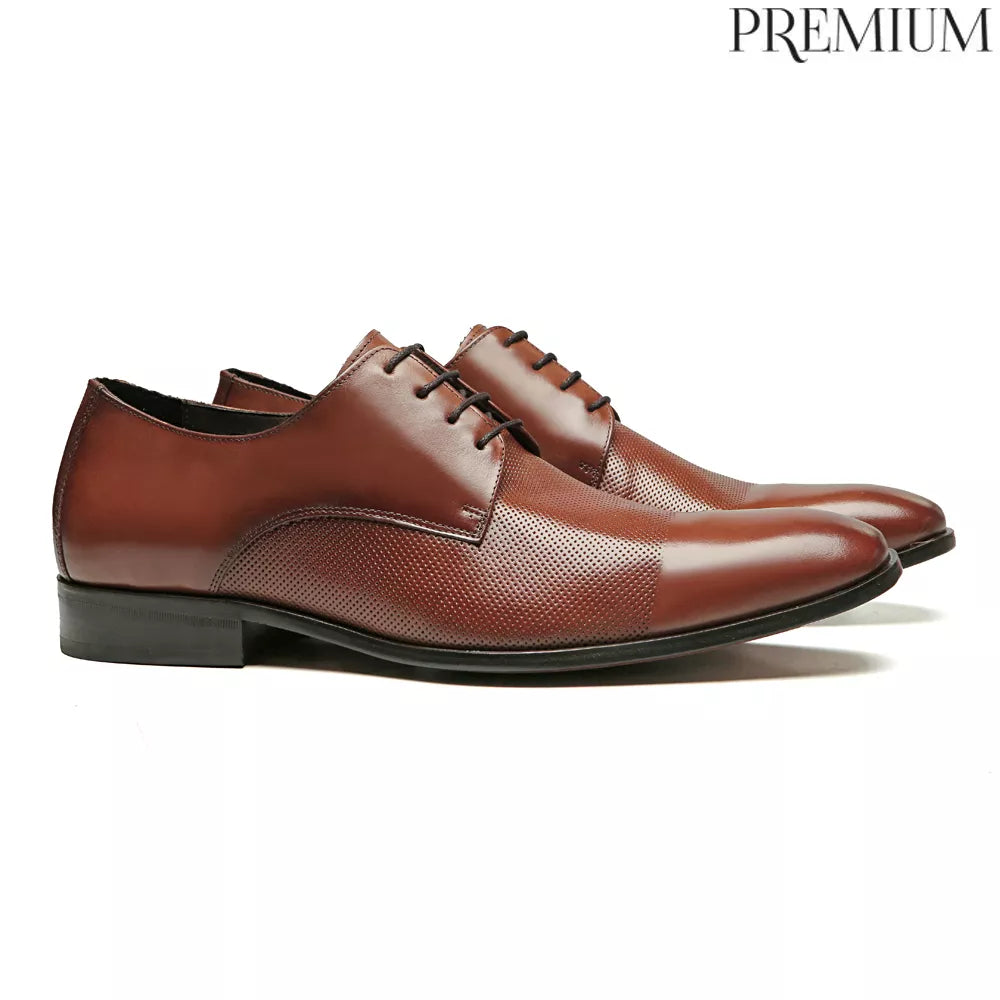 SAPATO DERBY MASCULINO SOCIAL EM COURO MARROM - WHISKY