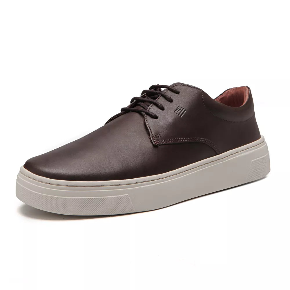 TÊNIS MASCULINO CASUAL EM COURO MARROM - MOCA