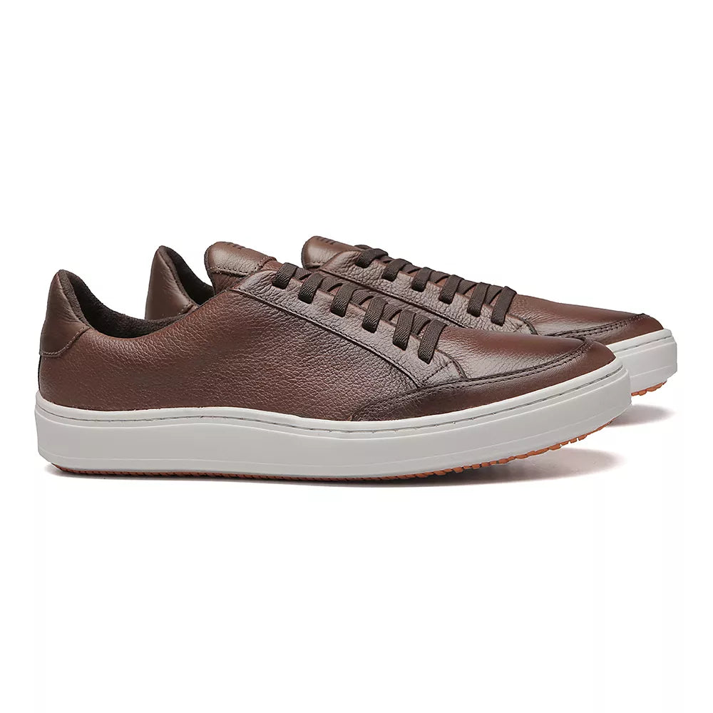 TÊNIS MASCULINO CASUAL EM COURO MARROM - TROY