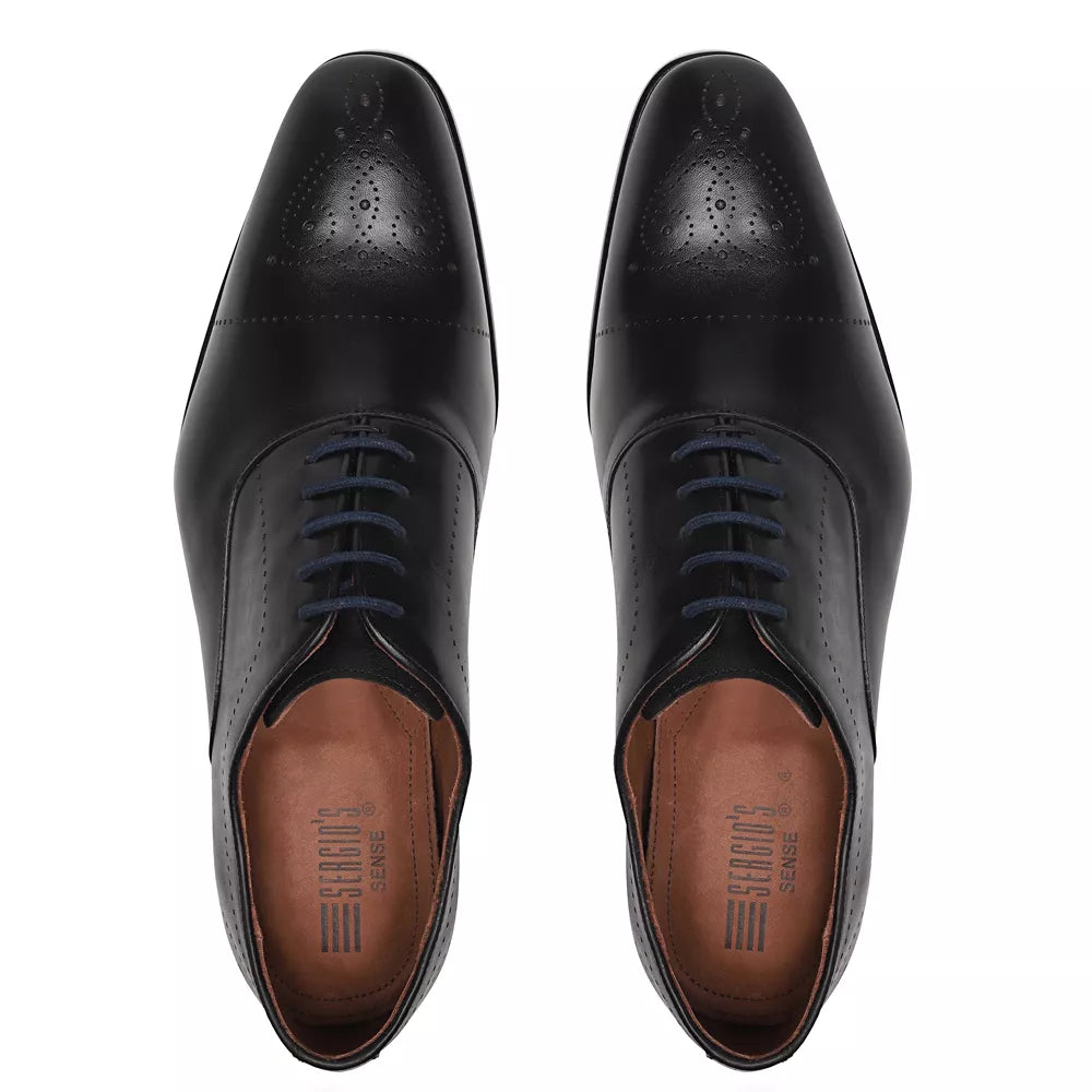 SAPATO OXFORD MASCULINO SOCIAL EM COURO PRETO COM CONFORTO - LASER