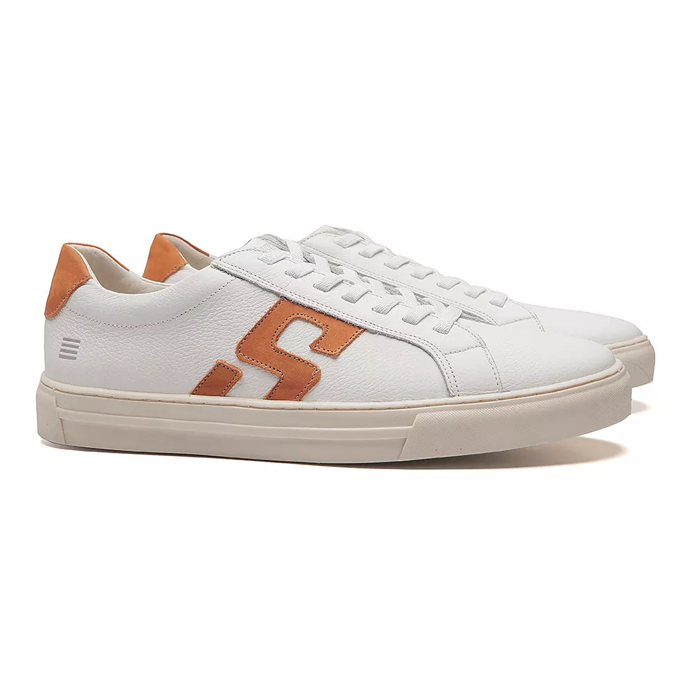 TÊNIS MASCULINO CASUAL EM COURO BRANCO COM CONFORTO - CARAMELO