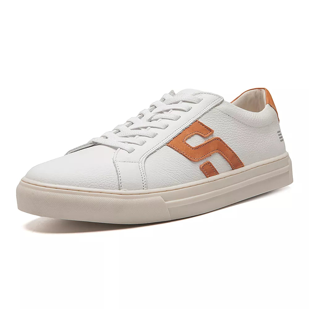 TÊNIS MASCULINO CASUAL EM COURO BRANCO COM CONFORTO - CARAMELO