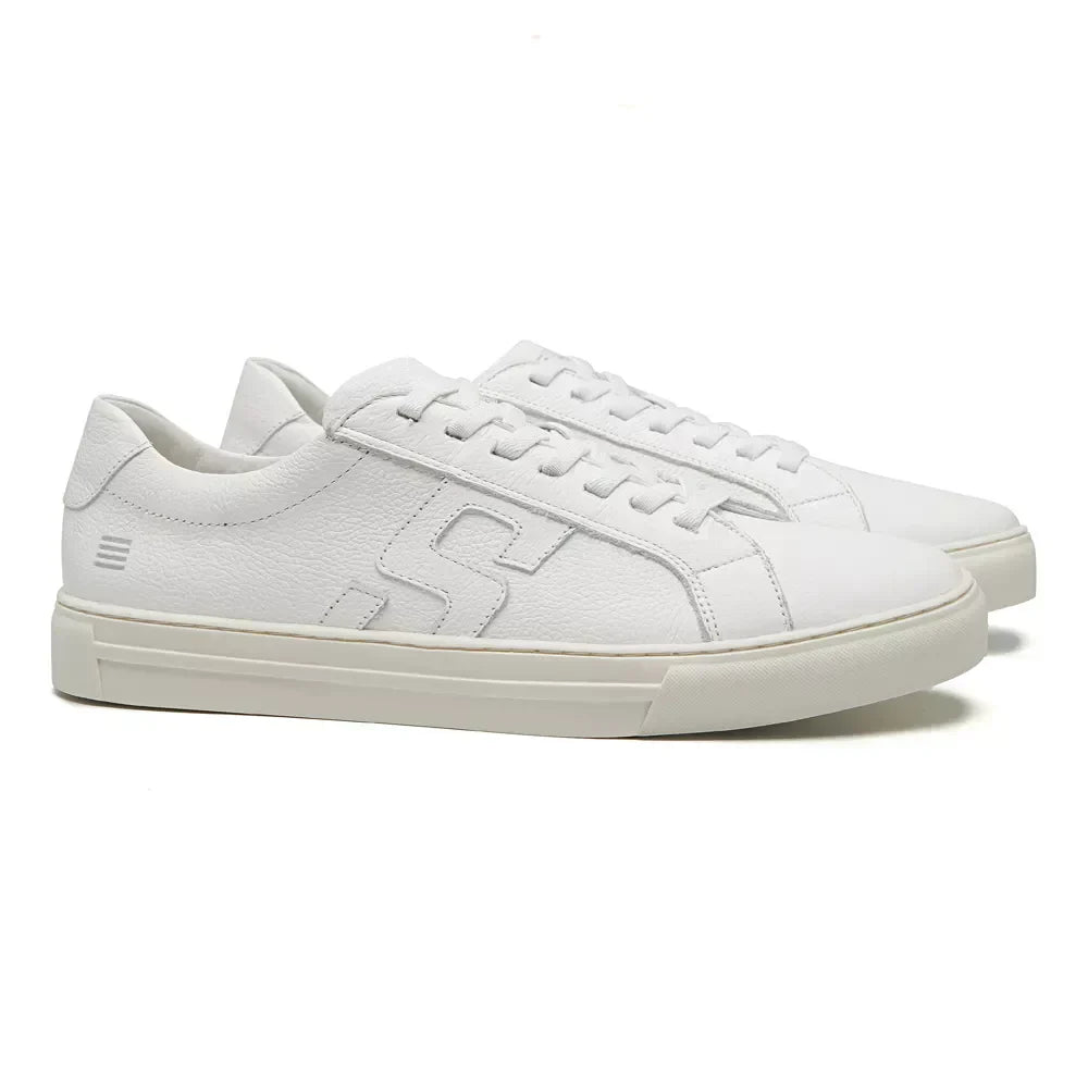 TÊNIS MASCULINO CASUAL EM COURO BRANCO COM CONFORTO - WHITE