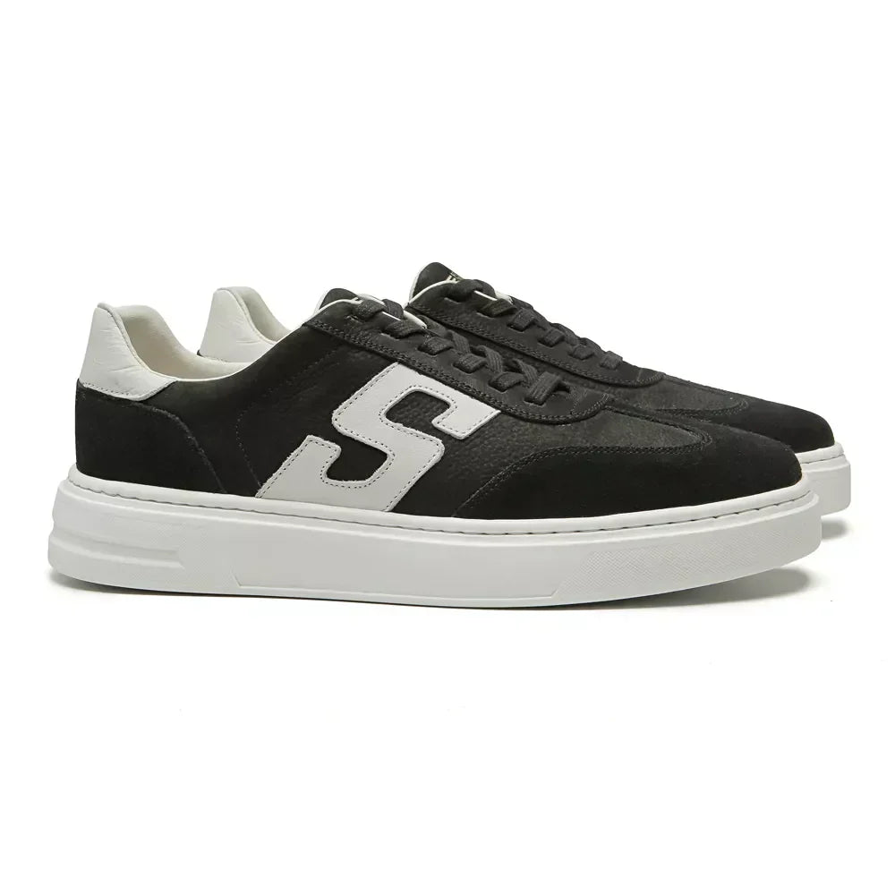 TÊNIS MASCULINO CASUAL EM COURO PRETO COM CONFORTO
