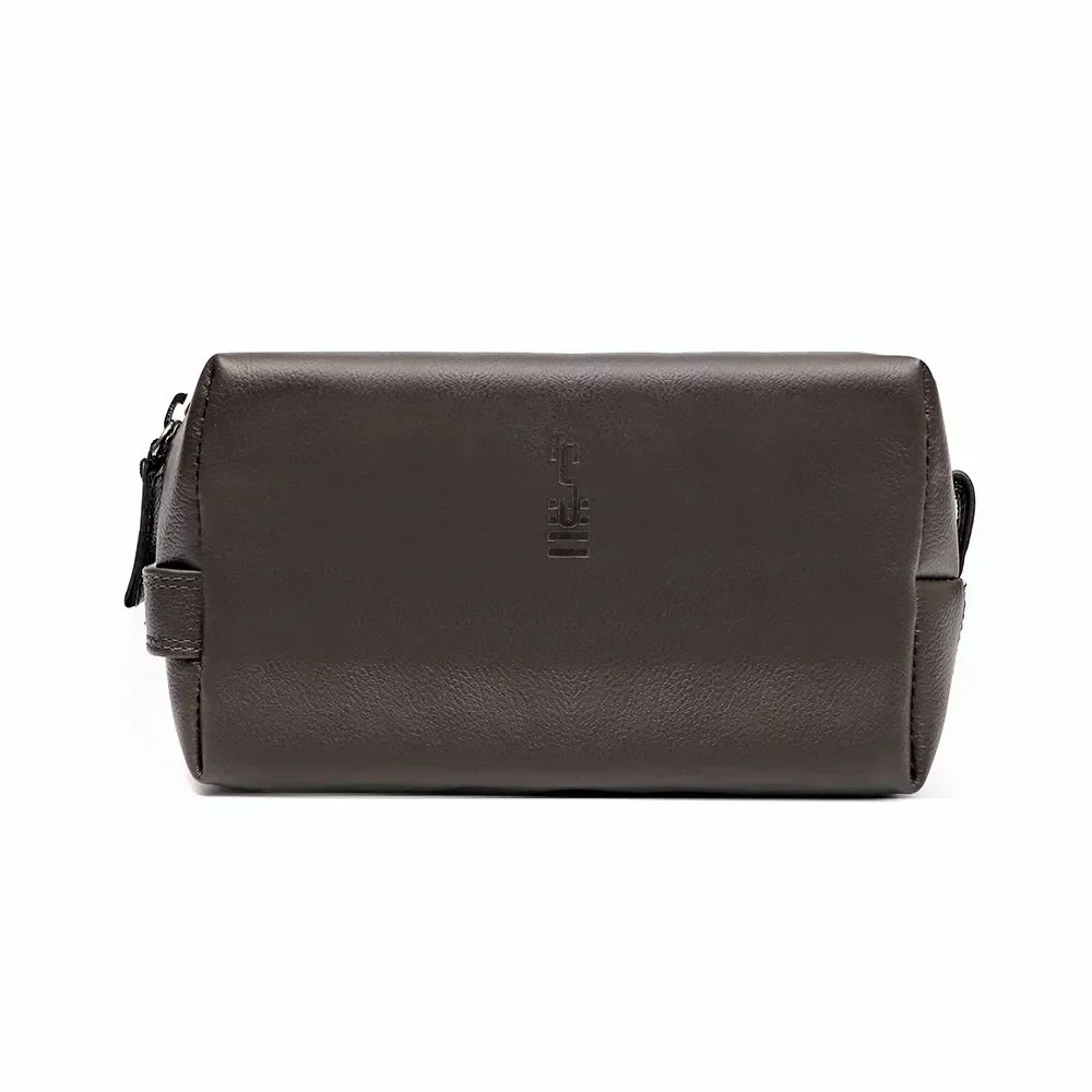 NECESSAIRE MASCULINA EM COURO MARROM - CAFÉ