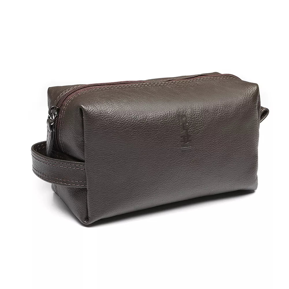 NECESSAIRE MASCULINA EM COURO MARROM - CAFÉ