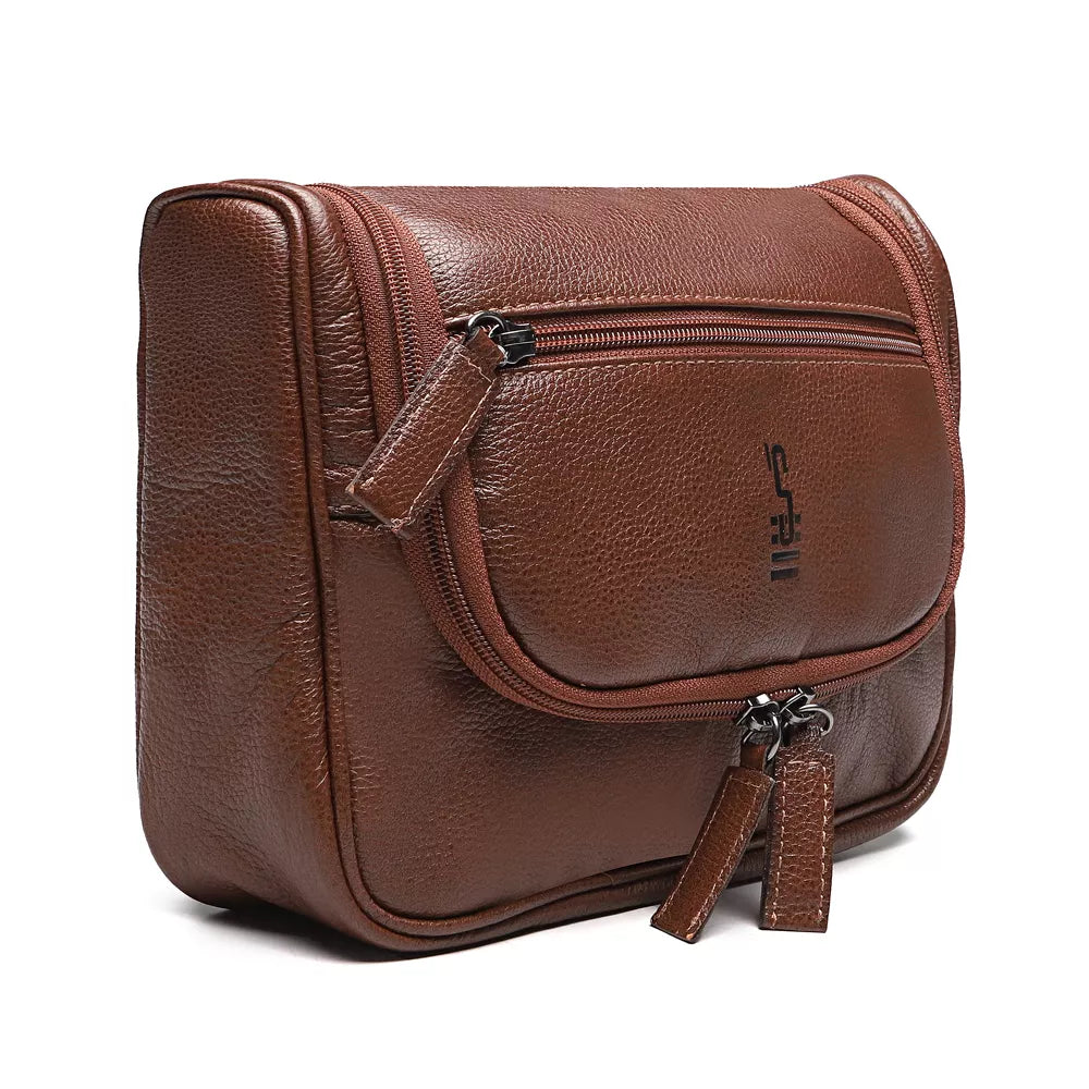 NECESSAIRE MASCULINA EM COURO MARROM - WHISKY