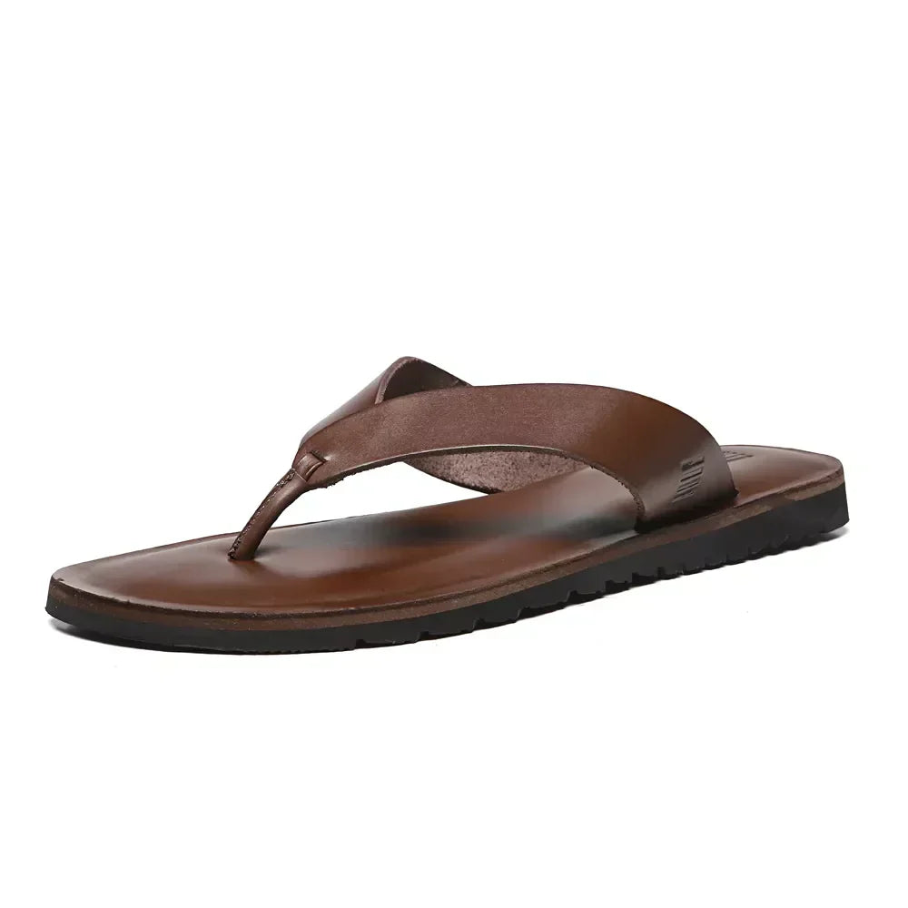 CHINELO MASCULINO CASUAL EM COURO MARROM - CONHAQUE
