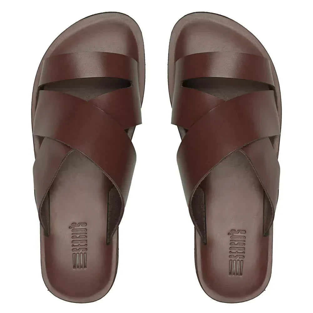SANDÁLIA MASCULINA CASUAL EM COURO MARROM - CONHAQUE