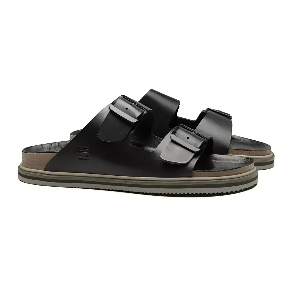 SANDÁLIA MASCULINA CASUAL EM COURO PRETO - SKAR PRETO