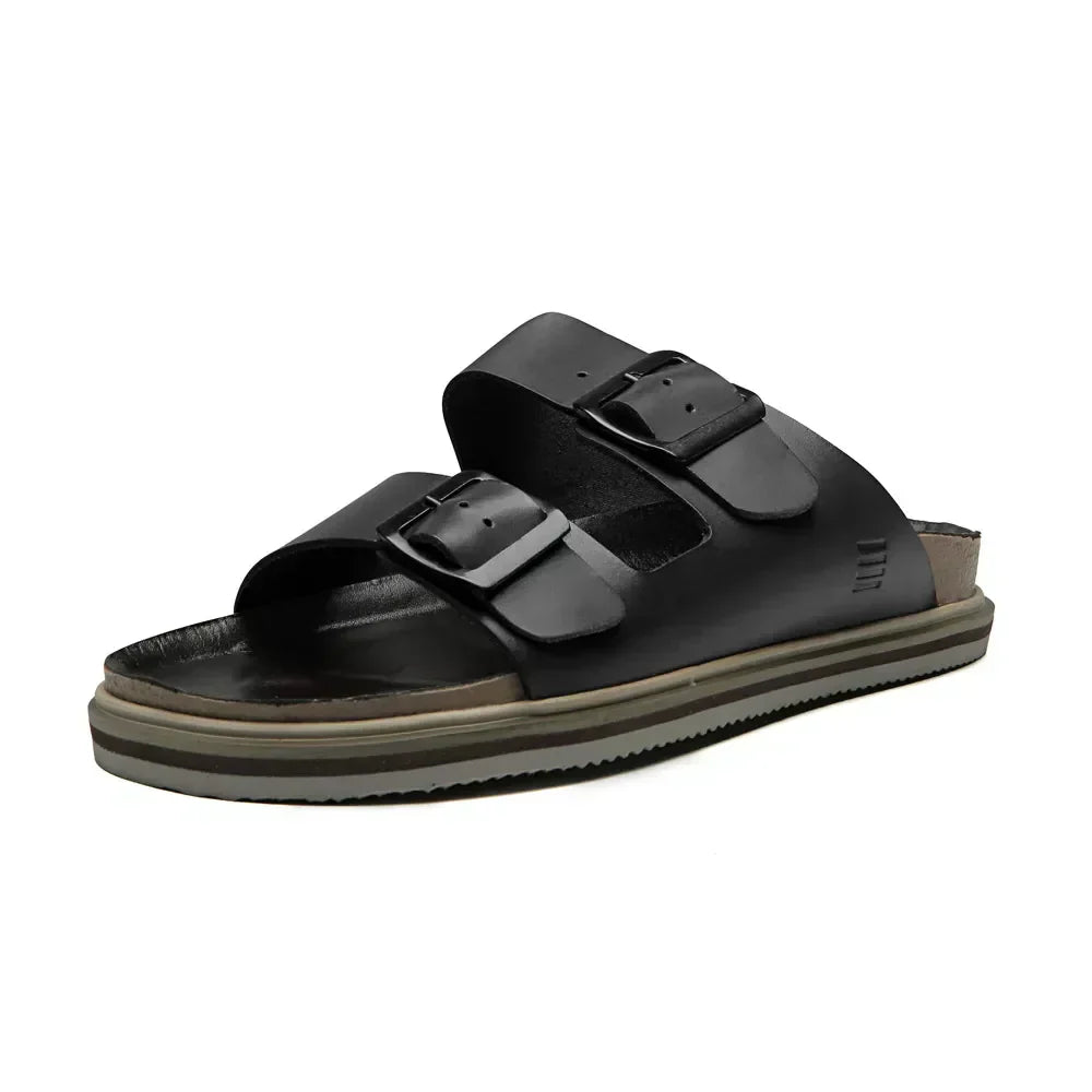 SANDÁLIA MASCULINA CASUAL EM COURO PRETO - SKAR PRETO