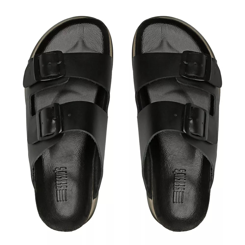 SANDÁLIA MASCULINA CASUAL EM COURO PRETO - SKAR PRETO