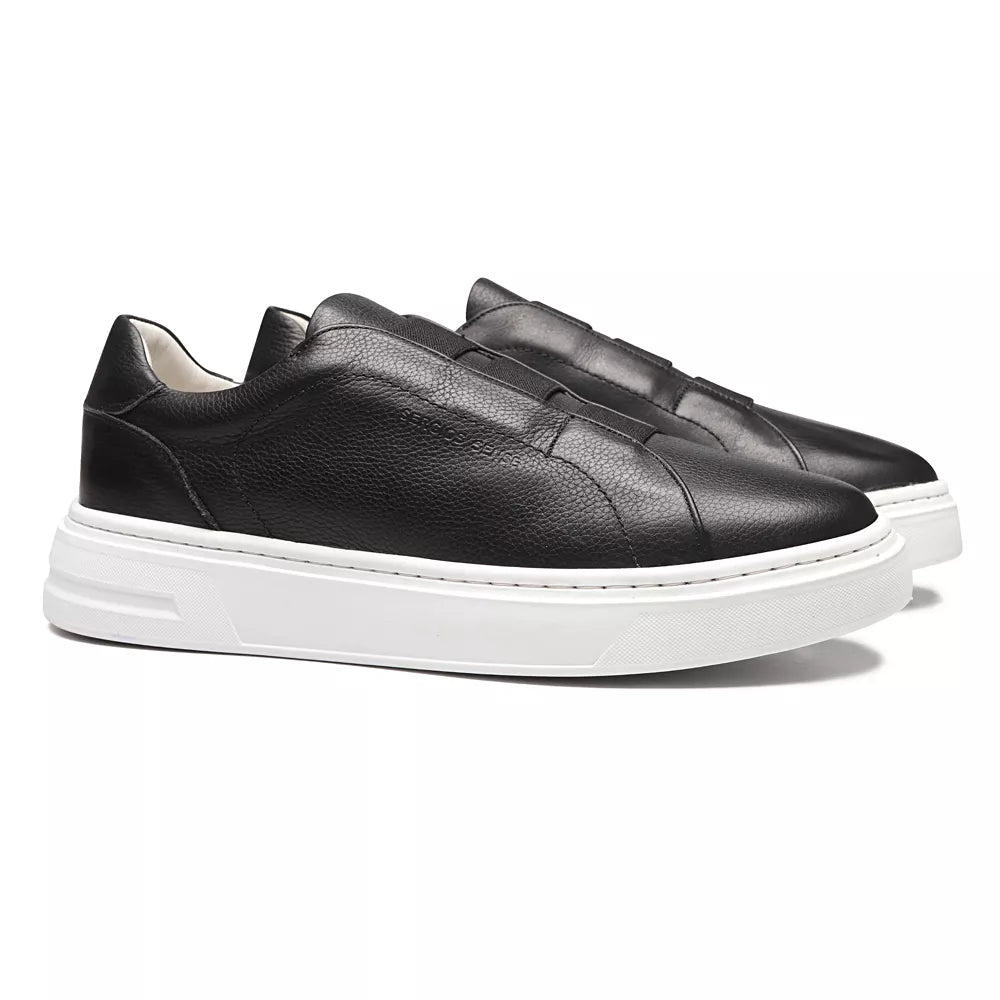 TÊNIS MASCULINO CASUAL EM COURO PRETO COM CONFORTO