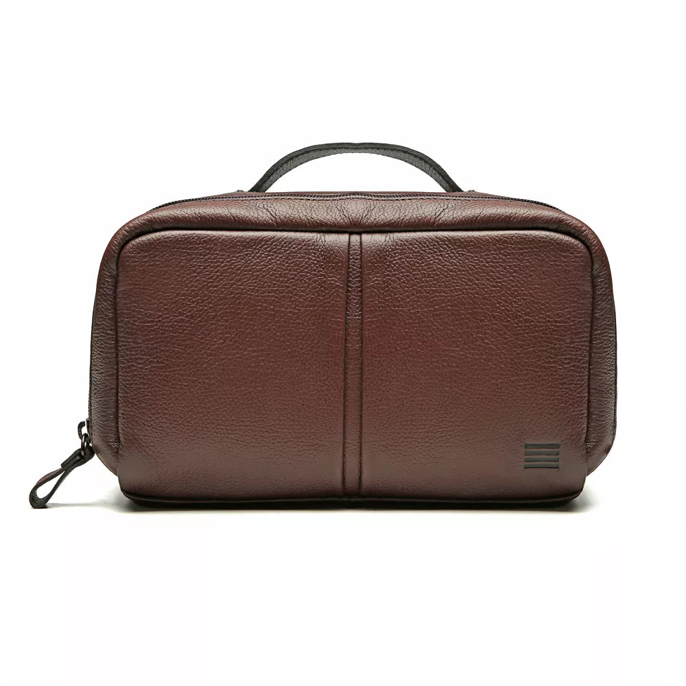 NECESSAIRE MASCULINA EM NYLON E COURO MARROM - CONHAQUE