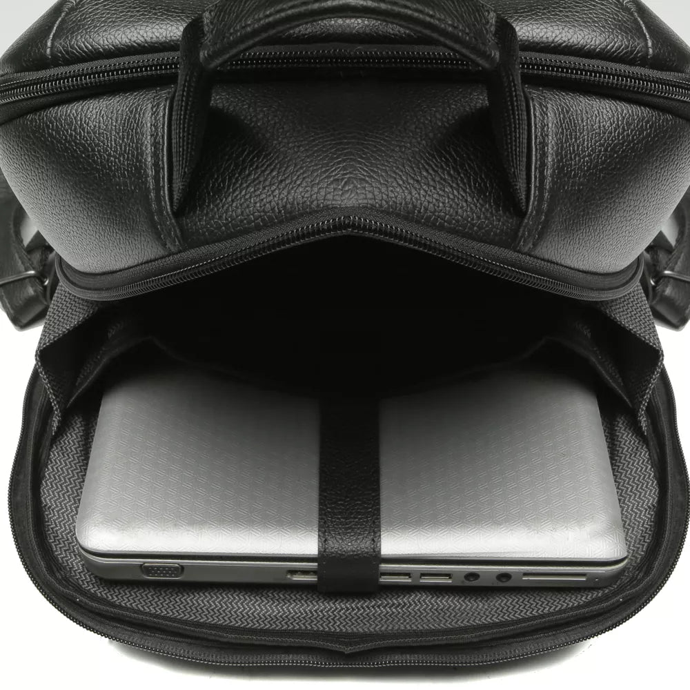 MOCHILA PORTA NOTEBOOK MASCULINA EM COURO PRETO